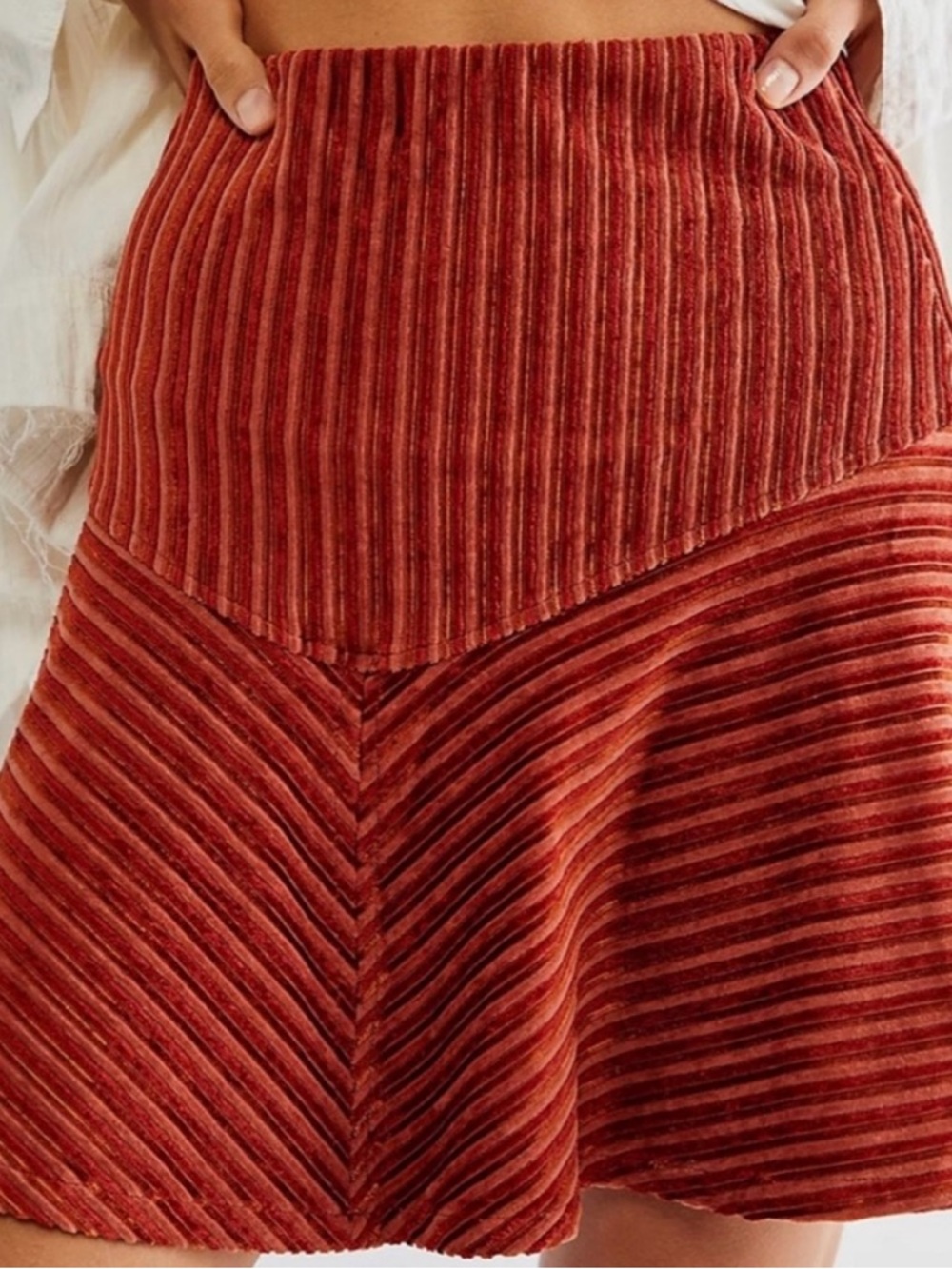 Free People Camden Ribbed Velvet Mini Skirt in Rust, Size Small